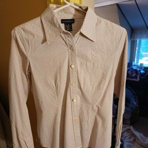 Rafaella Women's Size 8 Tan Gingham Button Up Long Sleeve Shirt